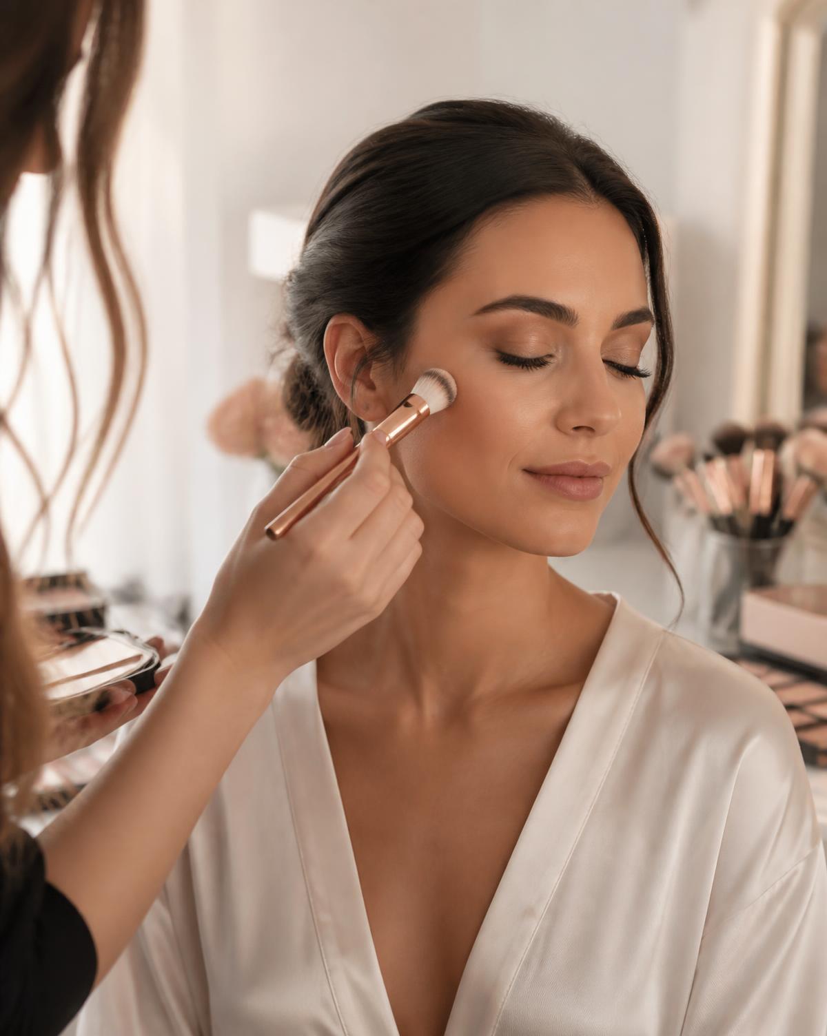 Ester Díaz aplicando maquillaje profesional a una clienta